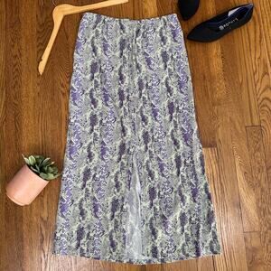 Free People Lime Green Snakeskin Midi Button Front Skirt